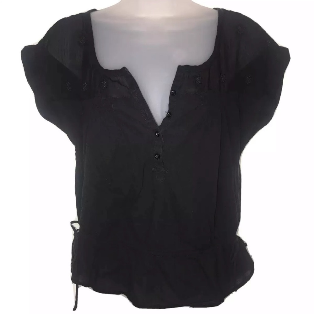AE black sheer embroidered boho style top